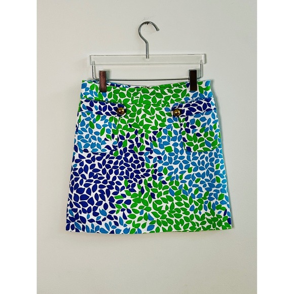 Melly M Dresses & Skirts - Melly M Womens Green Blue Leaf Print Mini Skirt Gold Button Size 2 Made in USA